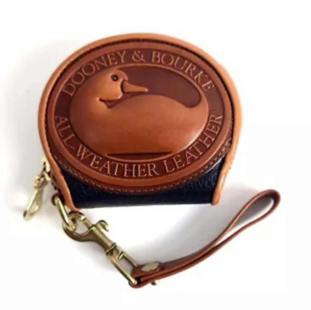 Vintage Dooney & Bourke Tan and Black Leather Coin Pouch
